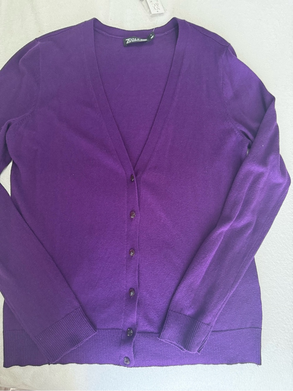 New York & Company Deep Purple V-Neck Button Cardigan